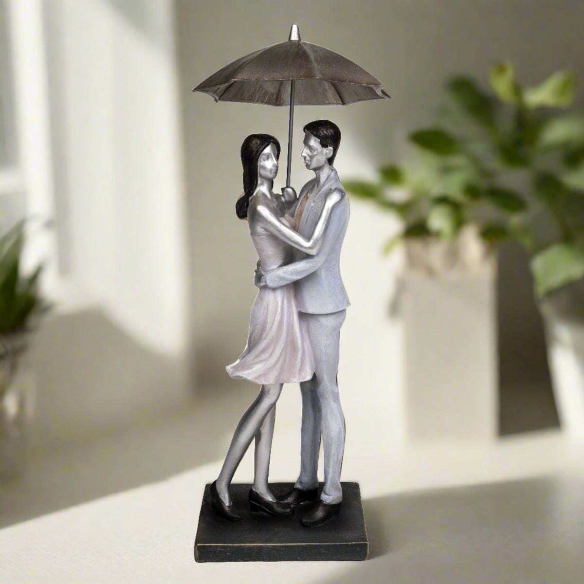Couple in Loving Embrace with Umbrella 38cm Figurine