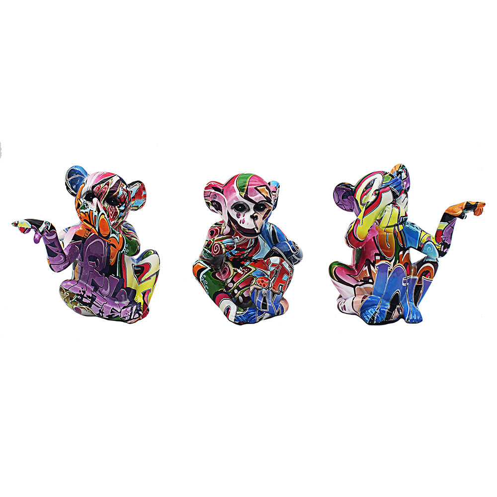 Multi-Coloured Three Wise Monkeys Figurine