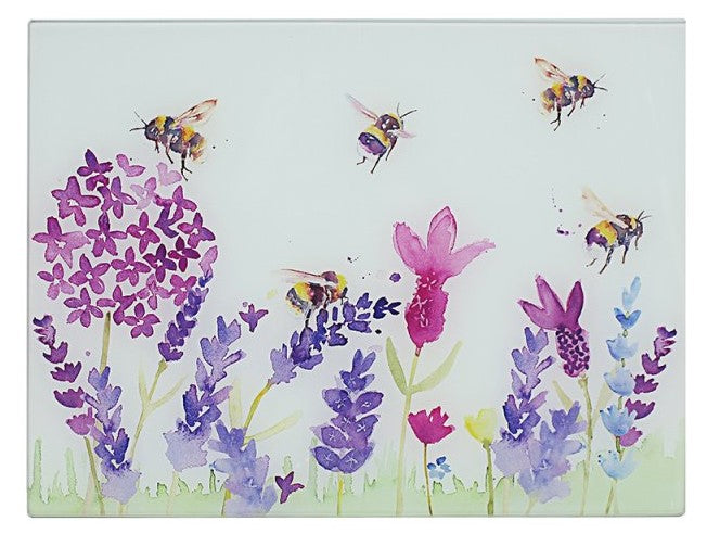 Lavender &amp; Bees Glass Cutting Board