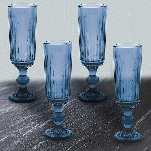 Blue Flute Champagne Glass - Set of 4