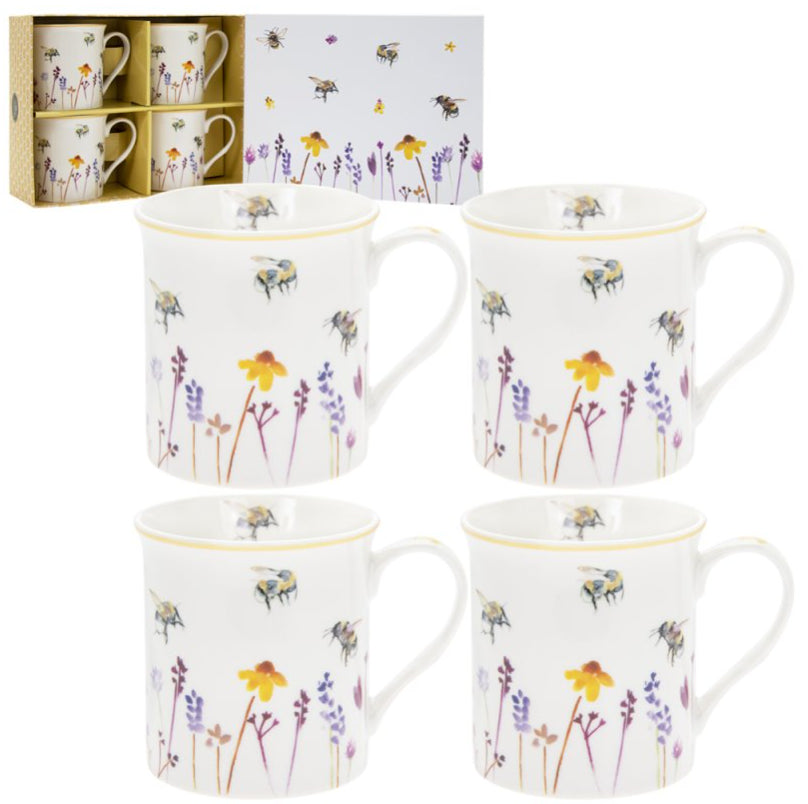 Busy Bees Fine China Mugs - Set of 4