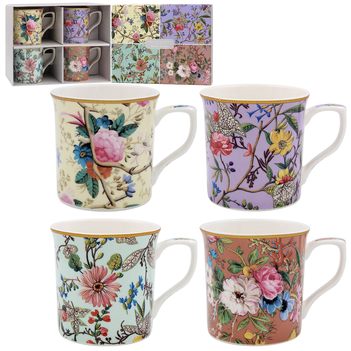 William Kilburn Fine China Mugs - Set of 4