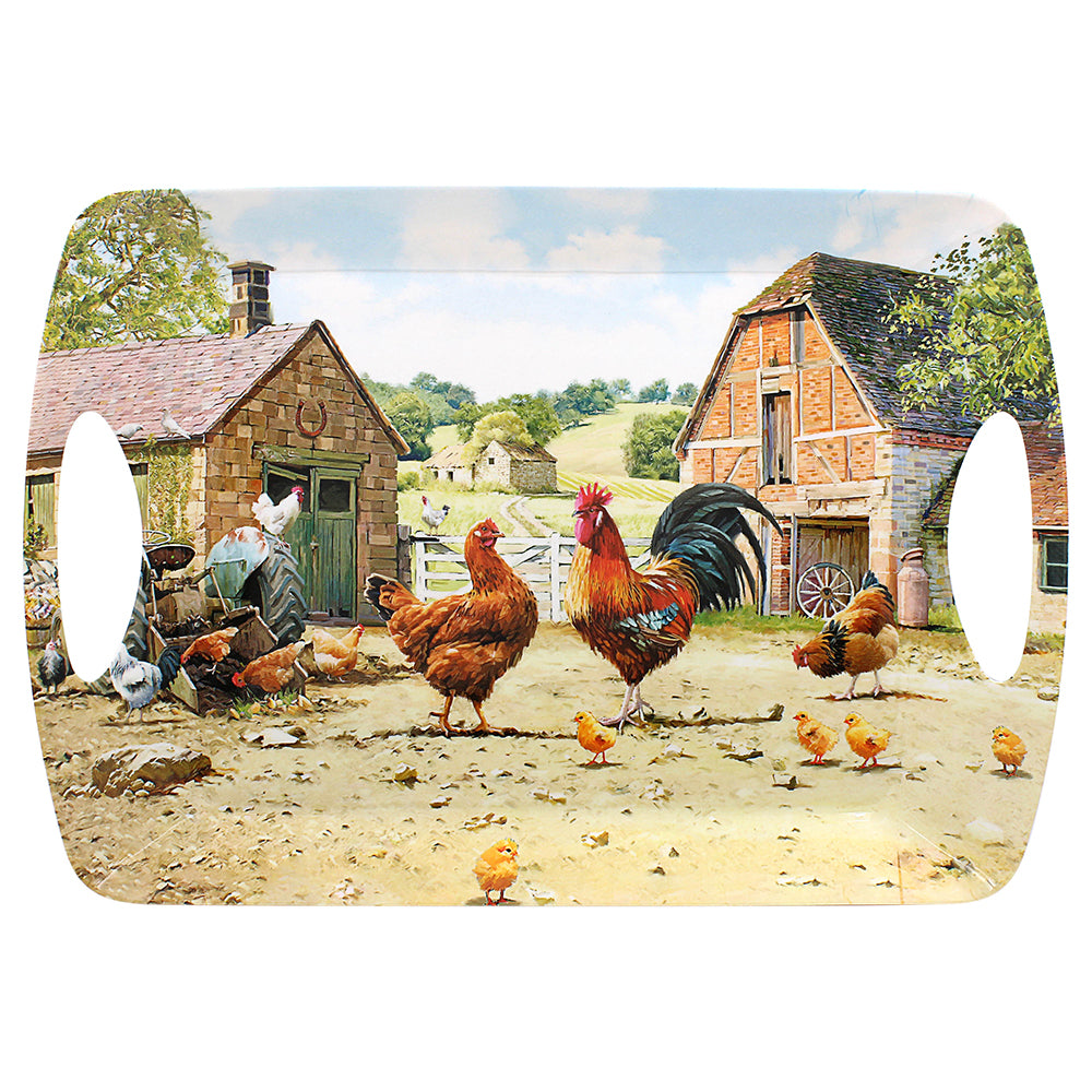 Cockerel &amp; Hen Melamine Large Food Tray