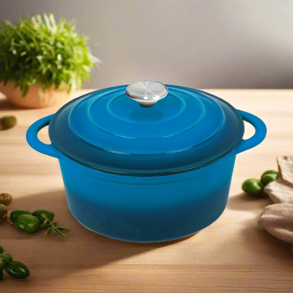 Cast Iron Casserole Dish in Blue - 24cm