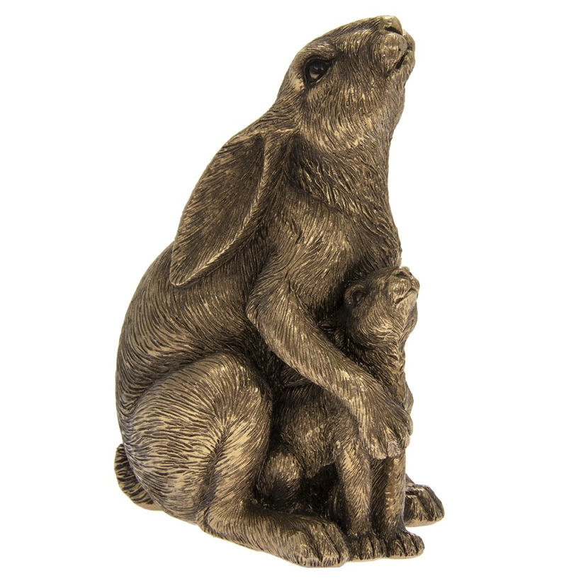 Bronze Sitting Hare and Baby Ornament Figurine