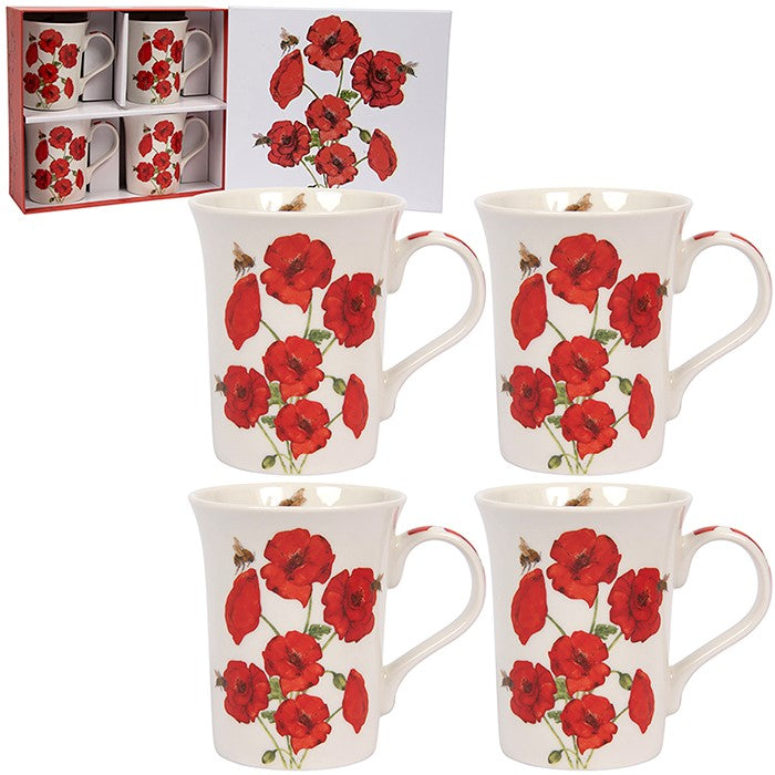 Beetanical Poppy Fine China Mugs Set of Four