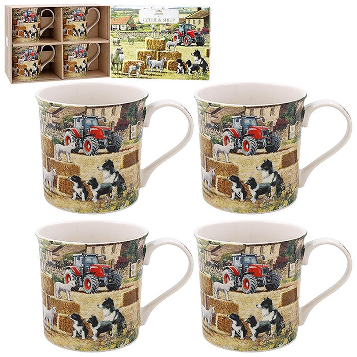 Collie &amp; Sheep Fine China Mugs - Set of 4