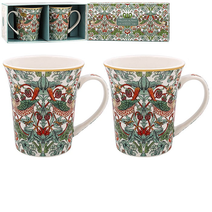 William Morris White Strawberry Thief Mugs - Set of 2