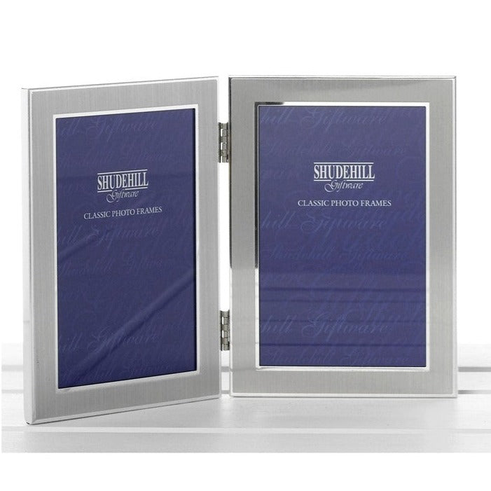 Satin Silver Double Aperture Photo Frame 2 x 3-inch