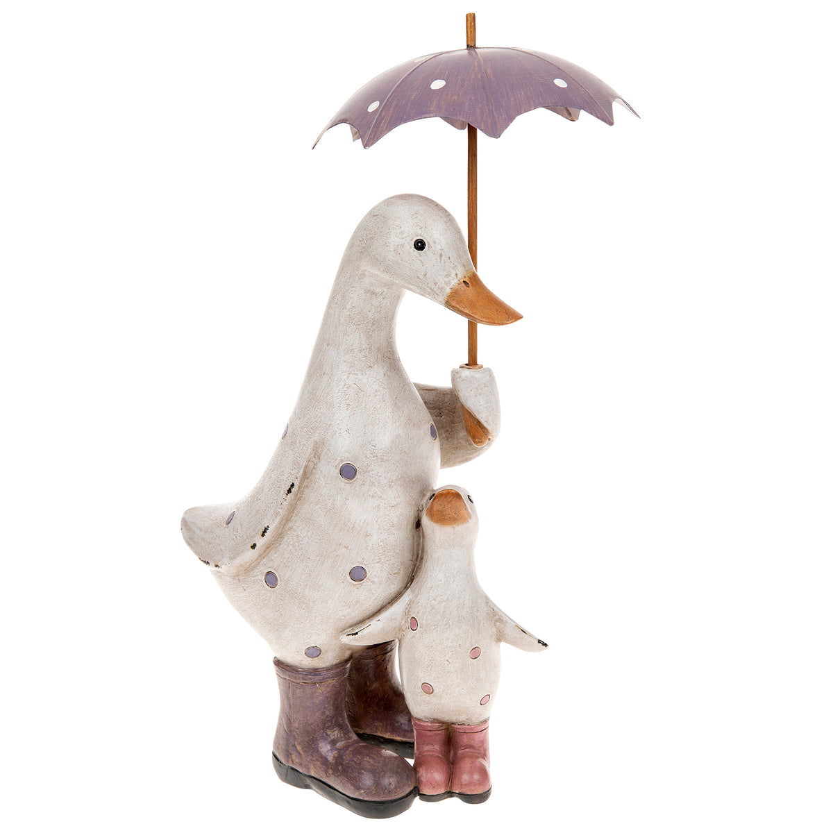 Lilac Polka Dot Mum &amp; Baby Duck Ornament with Umbrella