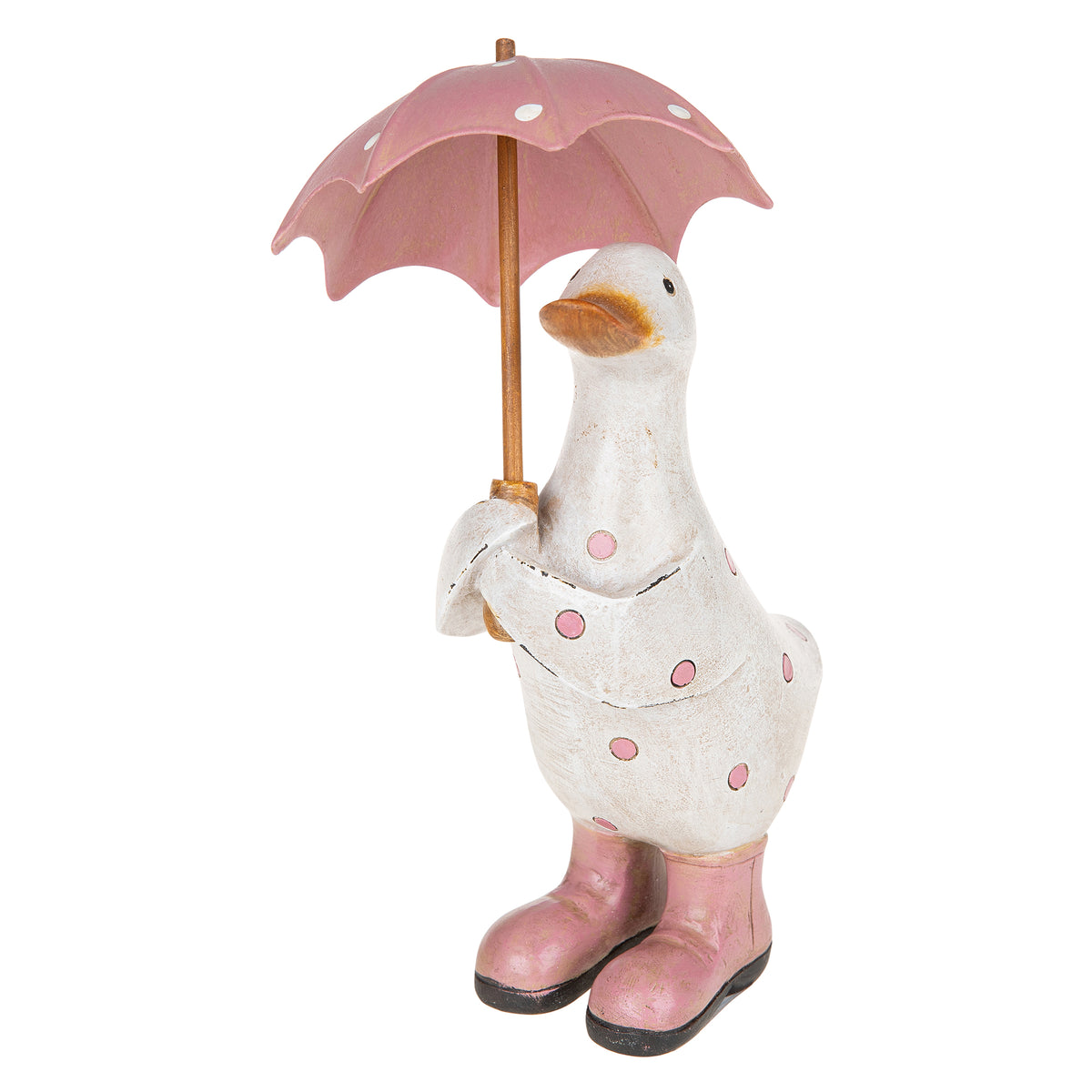 Pink Polka Dot Duck Ornament with Umbrella - Small