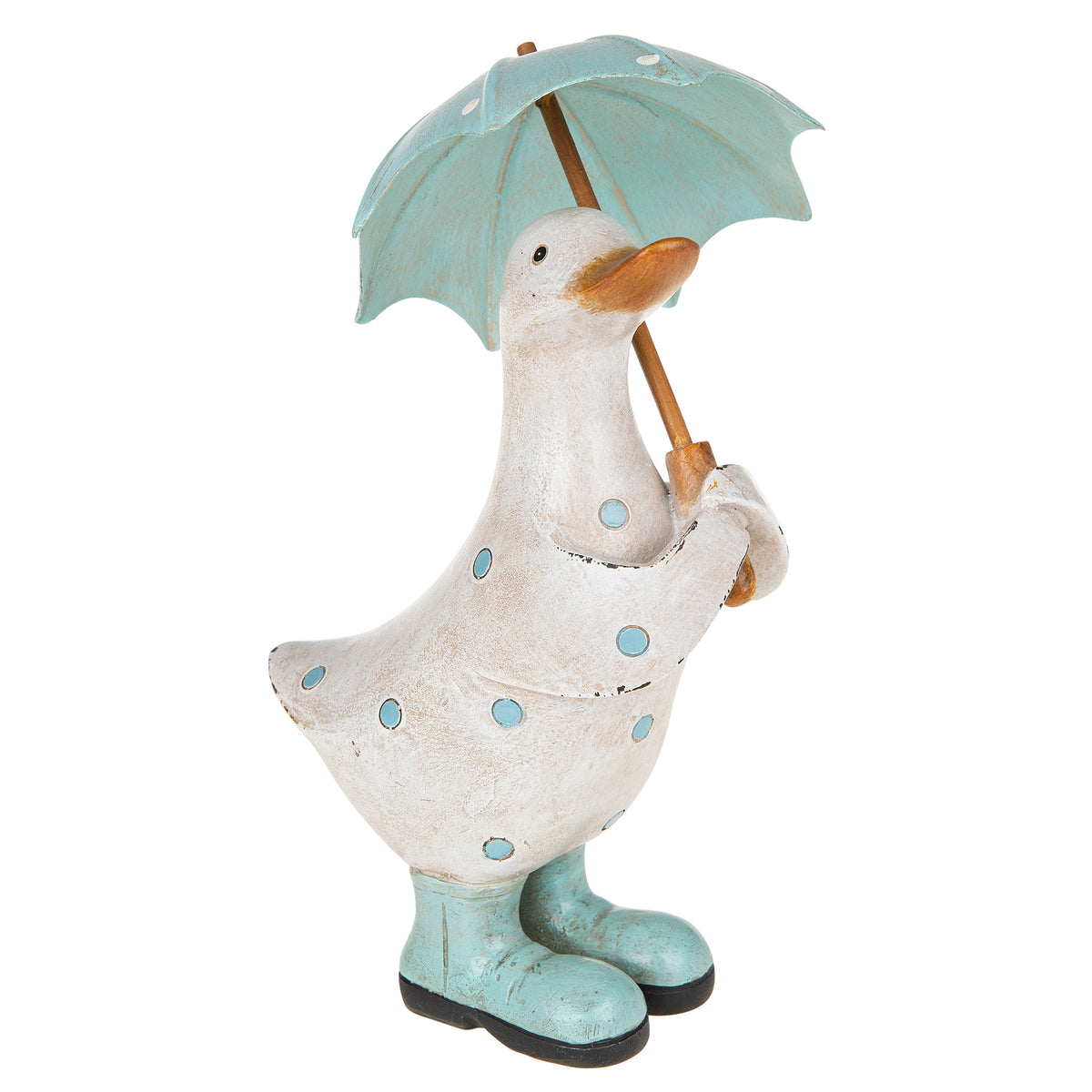 Aqua Polka Dot Duck Ornament with Umbrella - Small