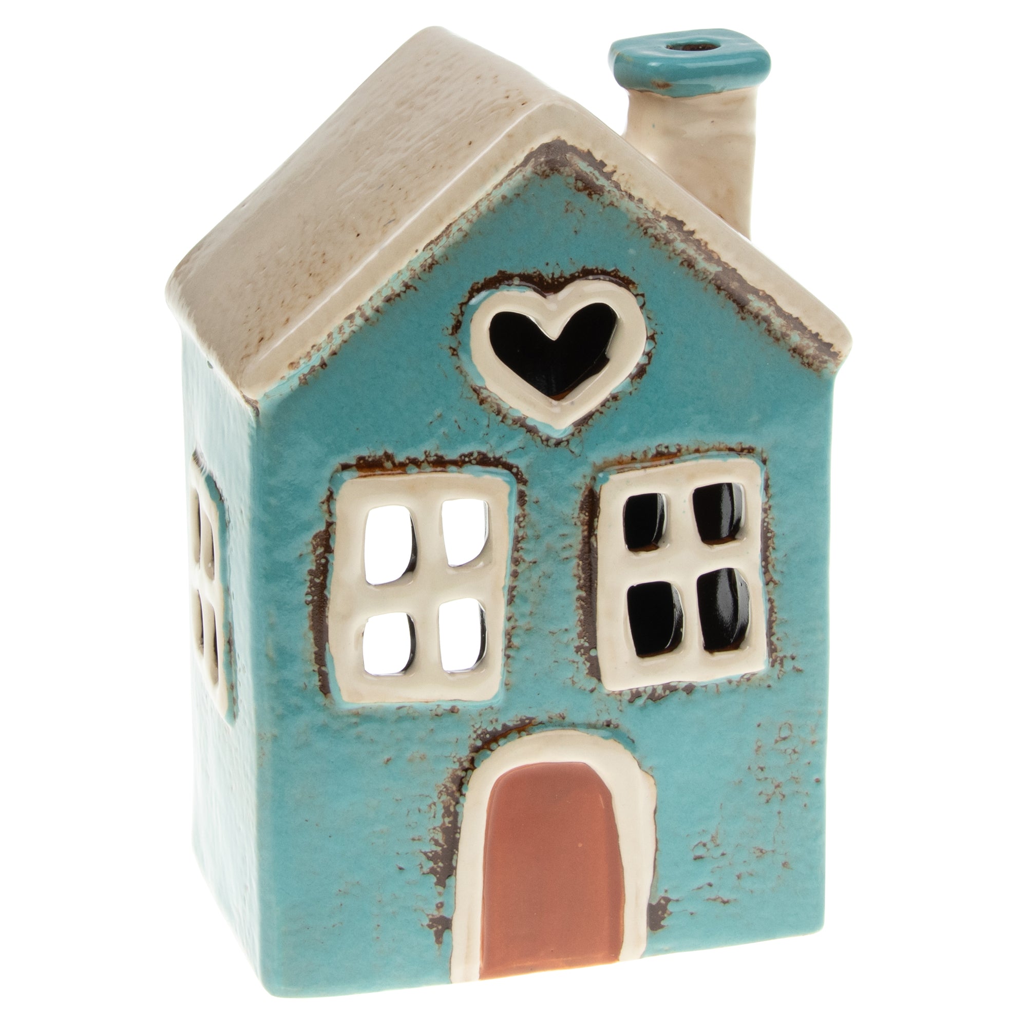 Teal Heart House Tealight Holder