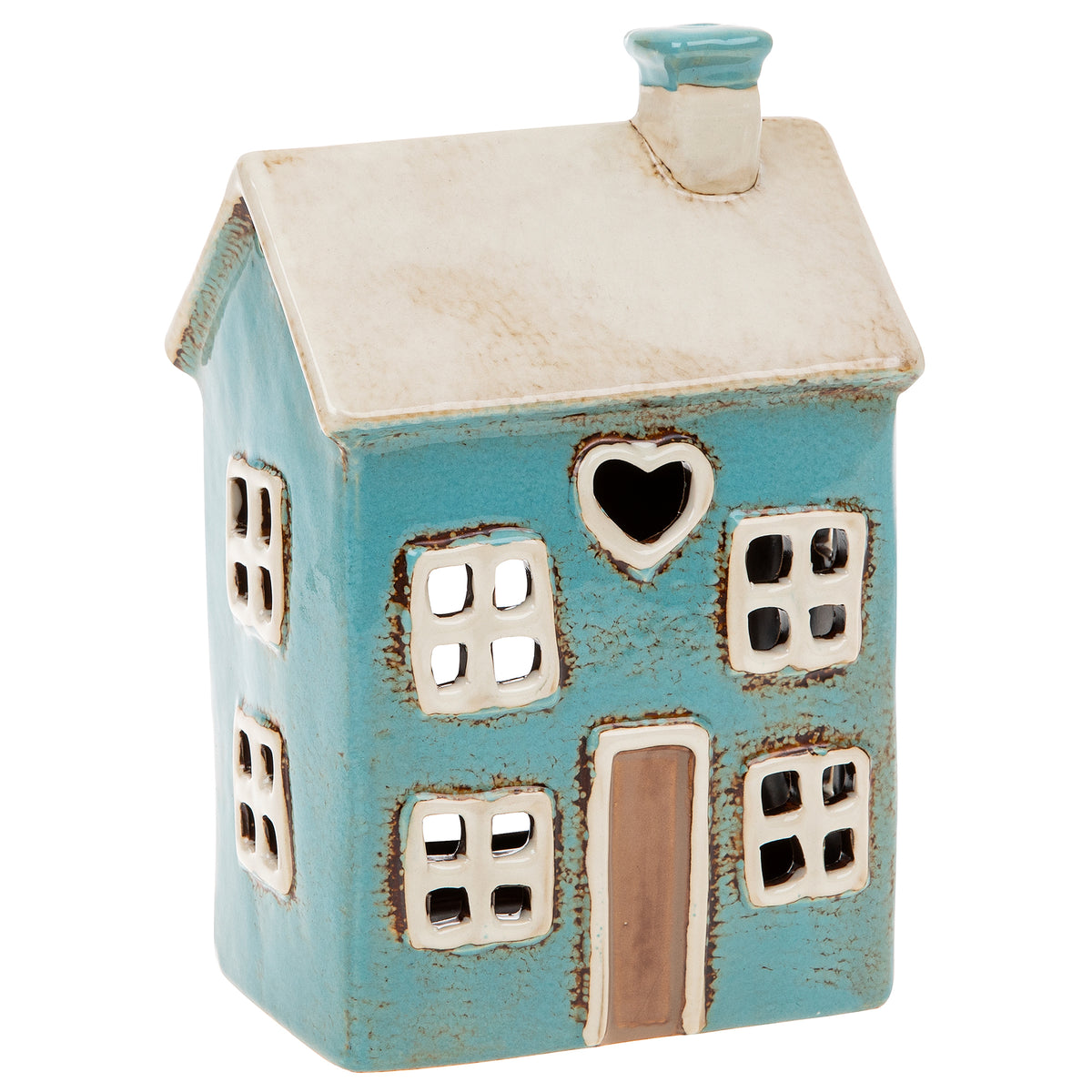 Bright Blue Heart House Tealight Holder