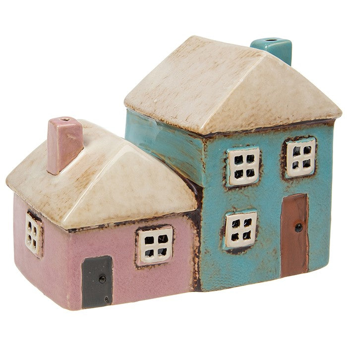 Pink and Aqua House Tealight Holder