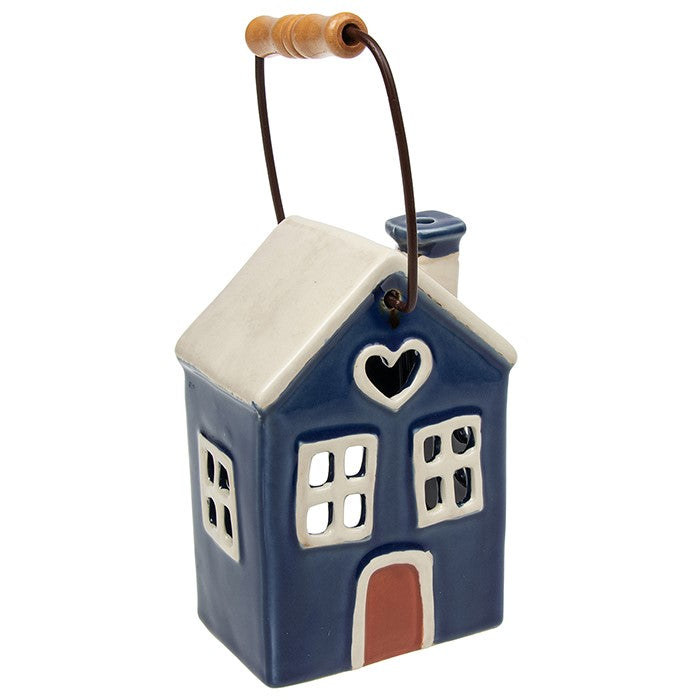 Navy Heart House Tealight Lantern