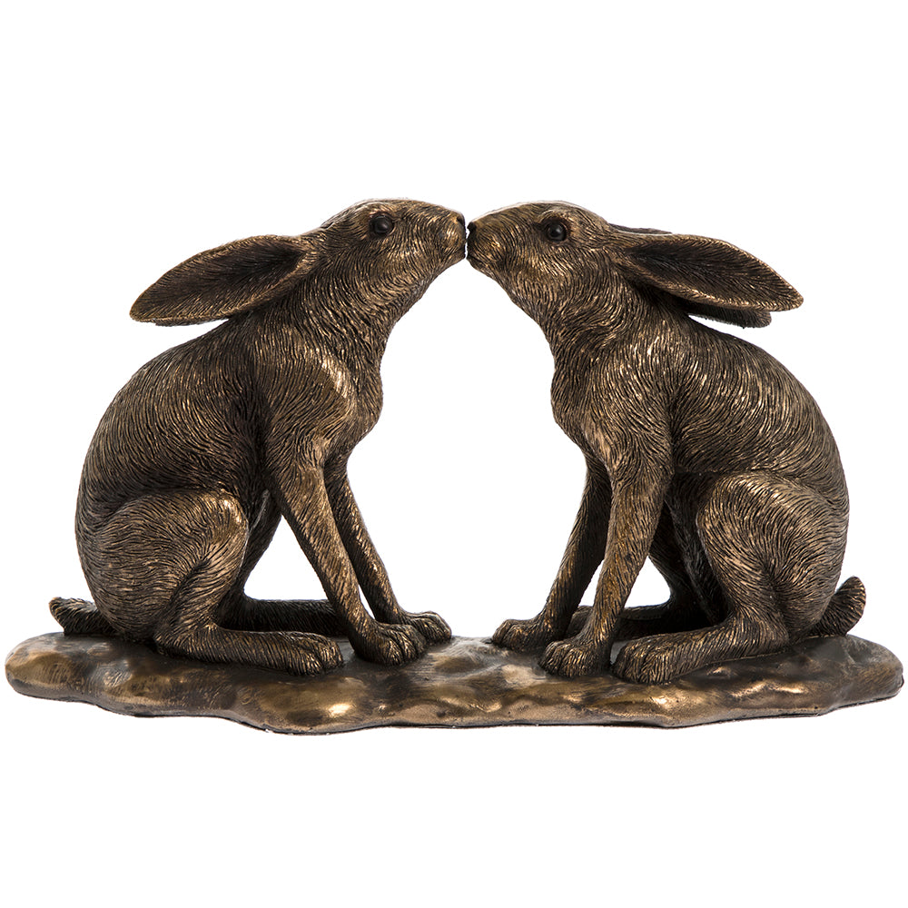 Bronzed Kissing Hares Figurine