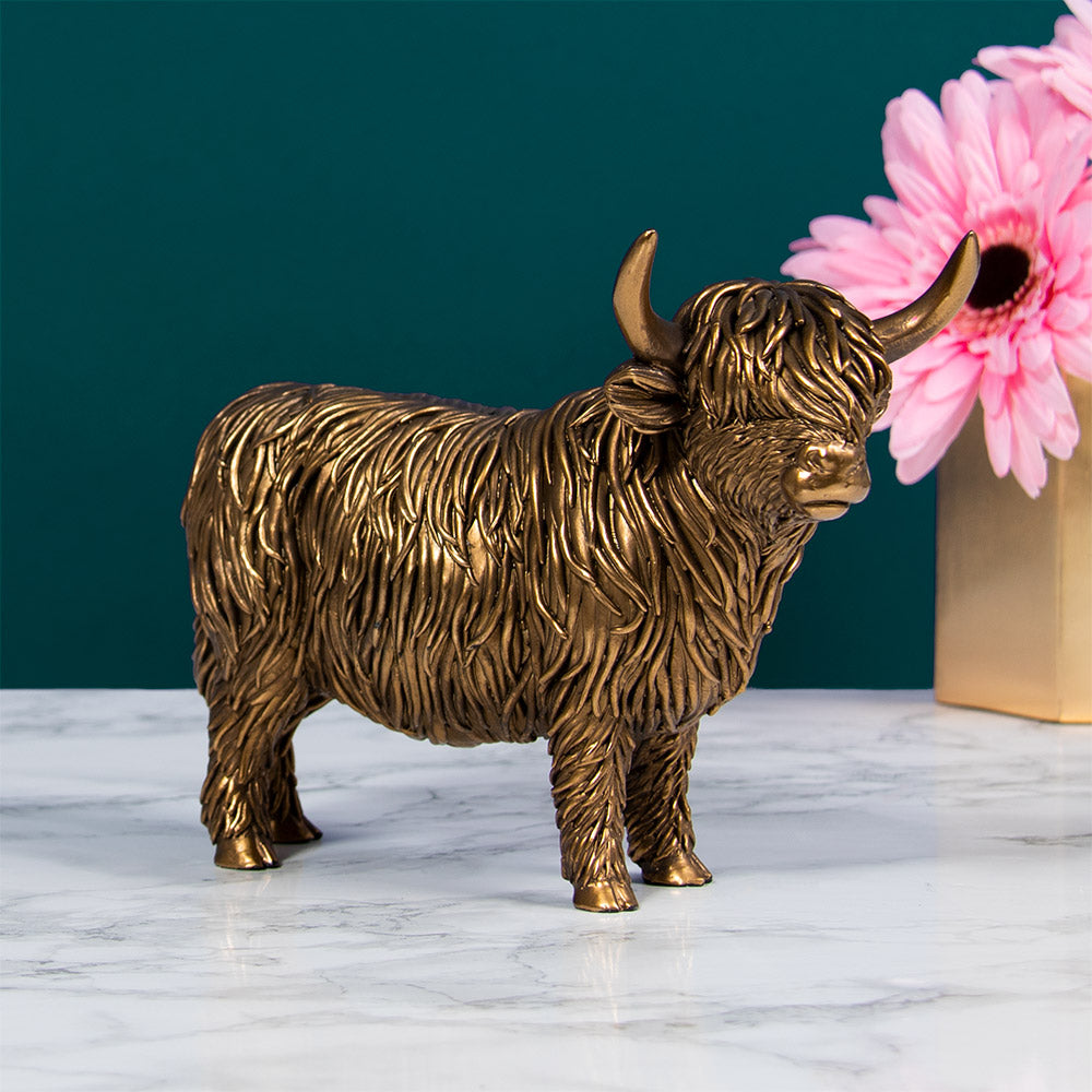 Bronze Highland Cow Figurine Ornament