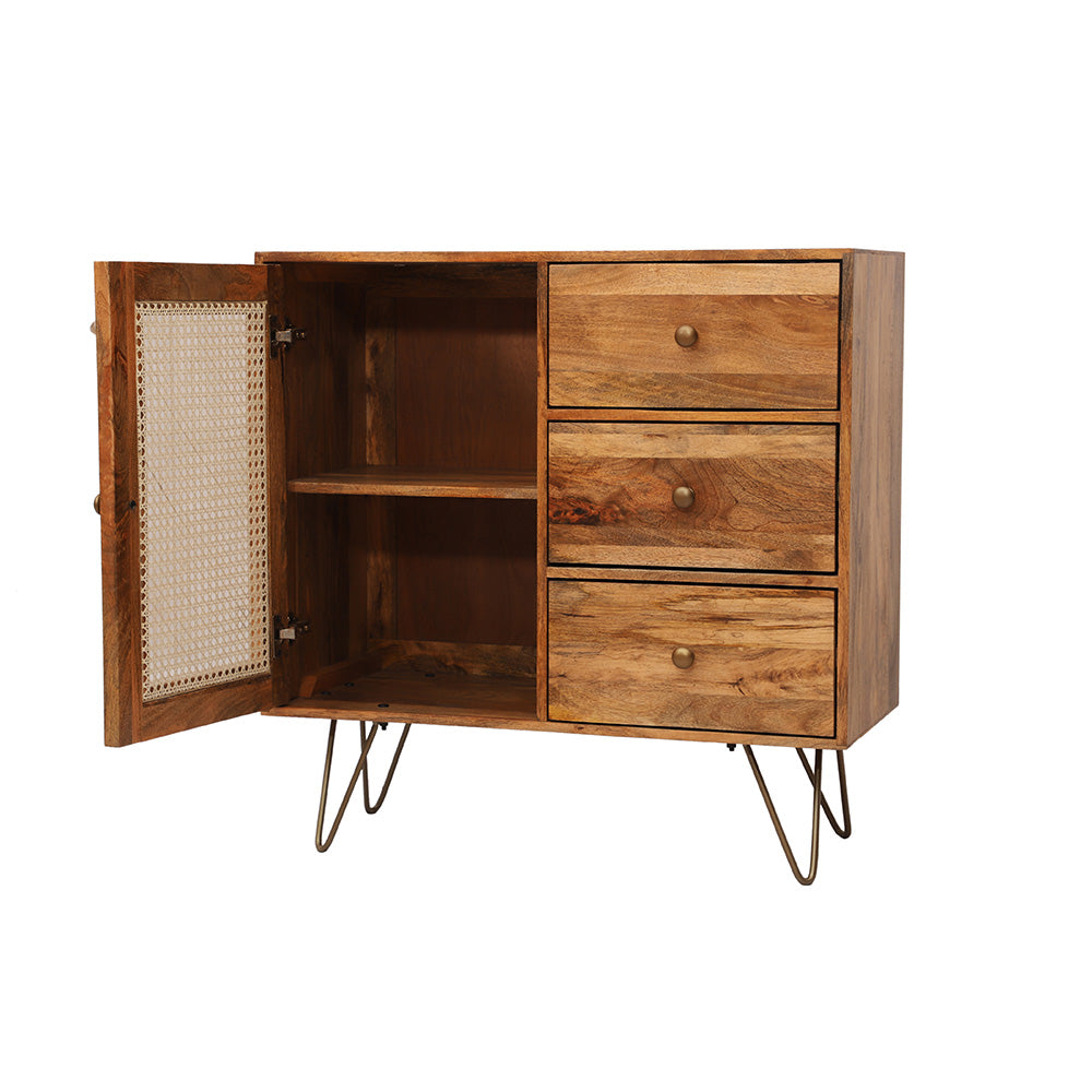 Rattan Brown Mango Wood 3 Drawer Sideboard