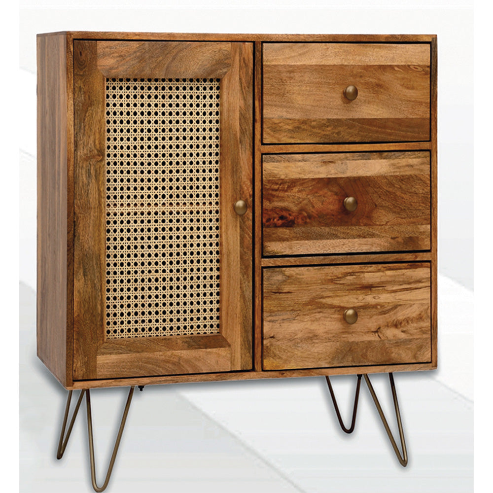 Rattan Brown Mango Wood 3 Drawer Sideboard